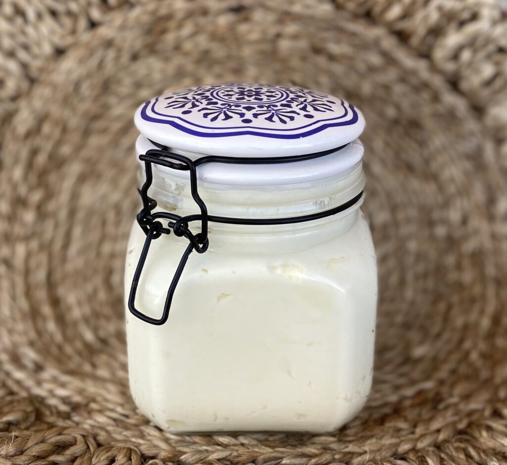 Beef tallow in decorative jar frontal view